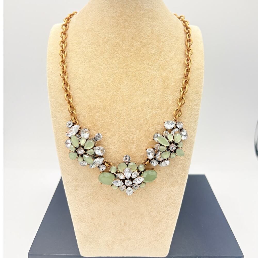 J.Crew Mint Green & Crystal Floral Statement Necklace - Spring Color- 2010's era